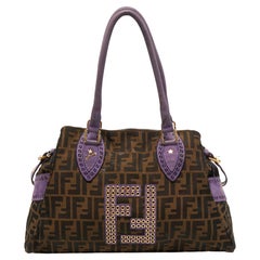 Fendi Tobacco/Purple Zucca Canvas and Suede Medium Chef De Jour Bag