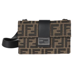 Fendi Tobacco Recycled Fabric Jacquard Vitello Grace FF 1974 Baguette Belt Pouch