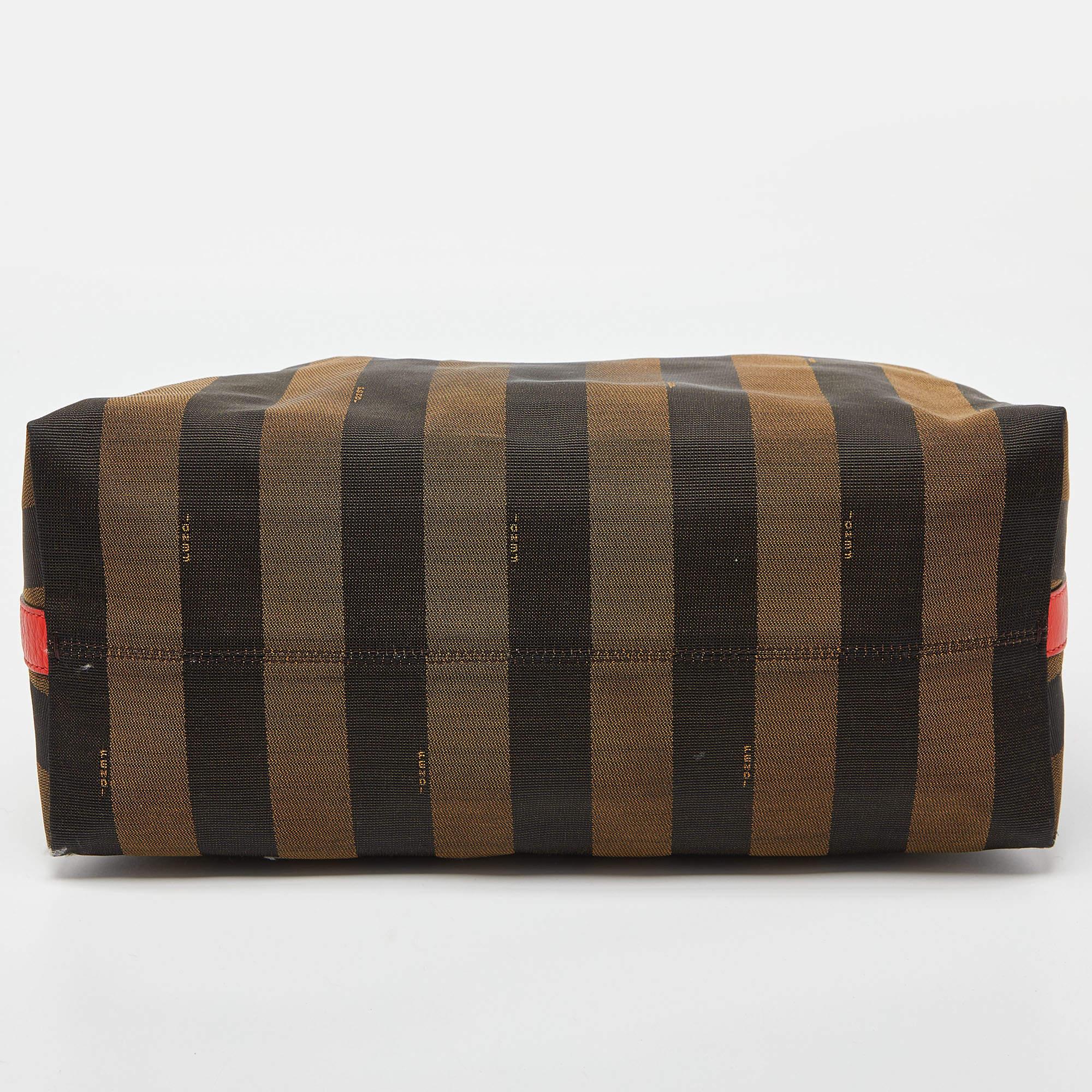 Fendi Tobacco/Red Pequin Stripe Canvas and Leather Hobo In Fair Condition In Dubai, Al Qouz 2