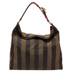 Fendi Tobacco/Red Pequin Stripe Canvas and Leather Hobo