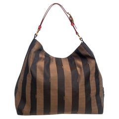 Fendi Tobacco/Red Pequin Striped Canvas and Leather Large Hobo