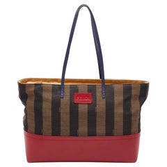 Fendi Tobacco/Red Pequin Striped Canvas and Leather Roll Shopper Tote
