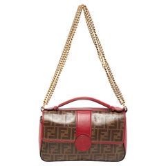 Fendi Tobacco/Red Zucca Coated Canvas and Leather Double F Top Handle Bag