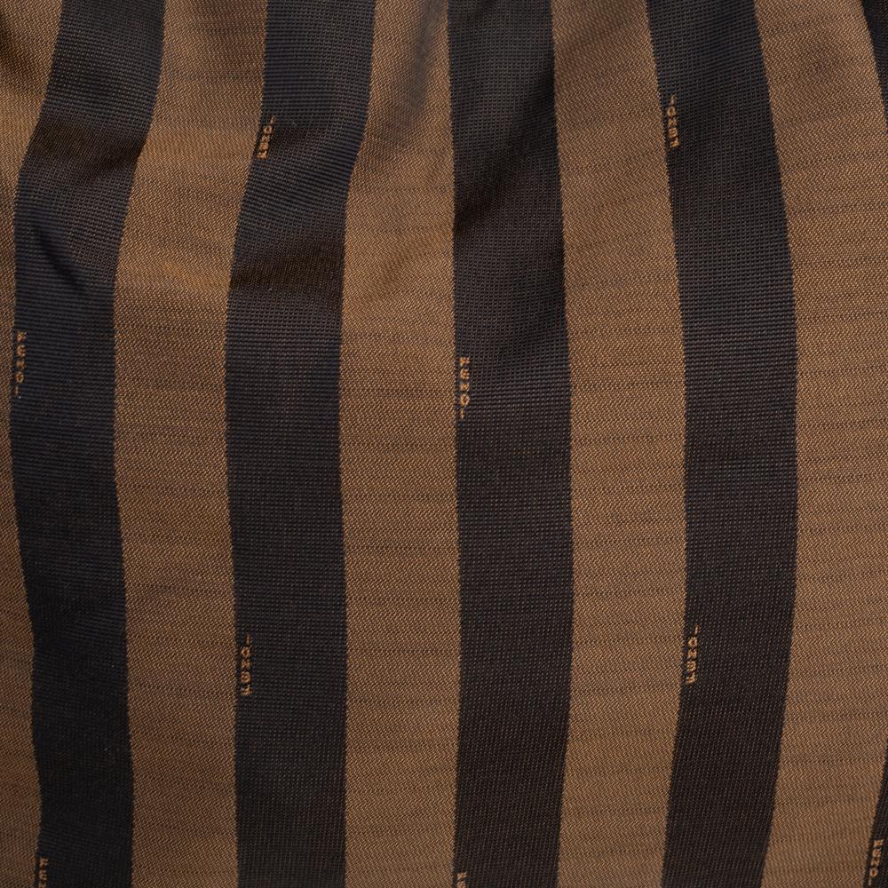 Fendi Tobacco/Tan Canvas und Leder Large Pequin Striped Hobo 1