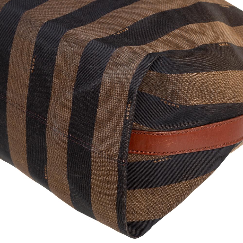 Fendi Tobacco/Tan Canvas und Leder Large Pequin Striped Hobo 2