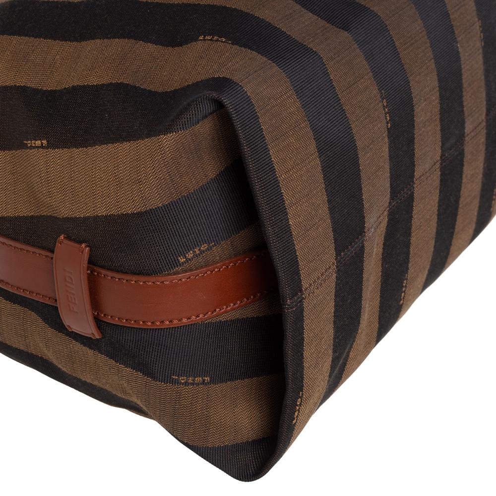 Fendi Tobacco/Tan Canvas und Leder Large Pequin Striped Hobo 3