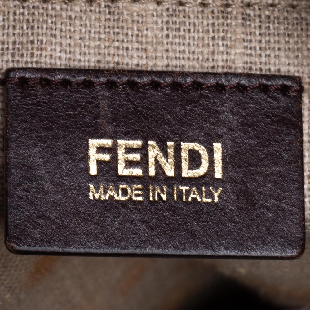 Fendi Tobacco/Tan Canvas und Leder Large Pequin Striped Hobo 4