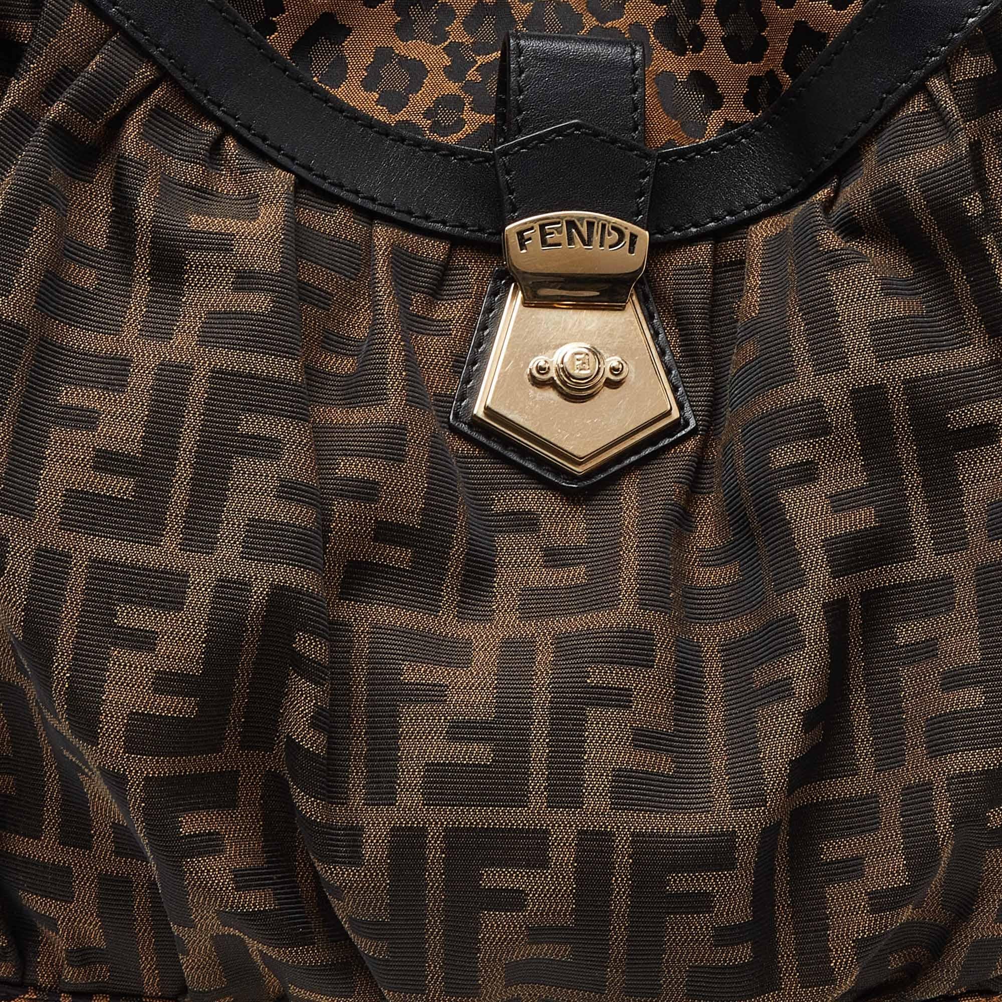 Fendi Tobacco Zucca and Leopard Print Canvas Borsa Chef Tote 1