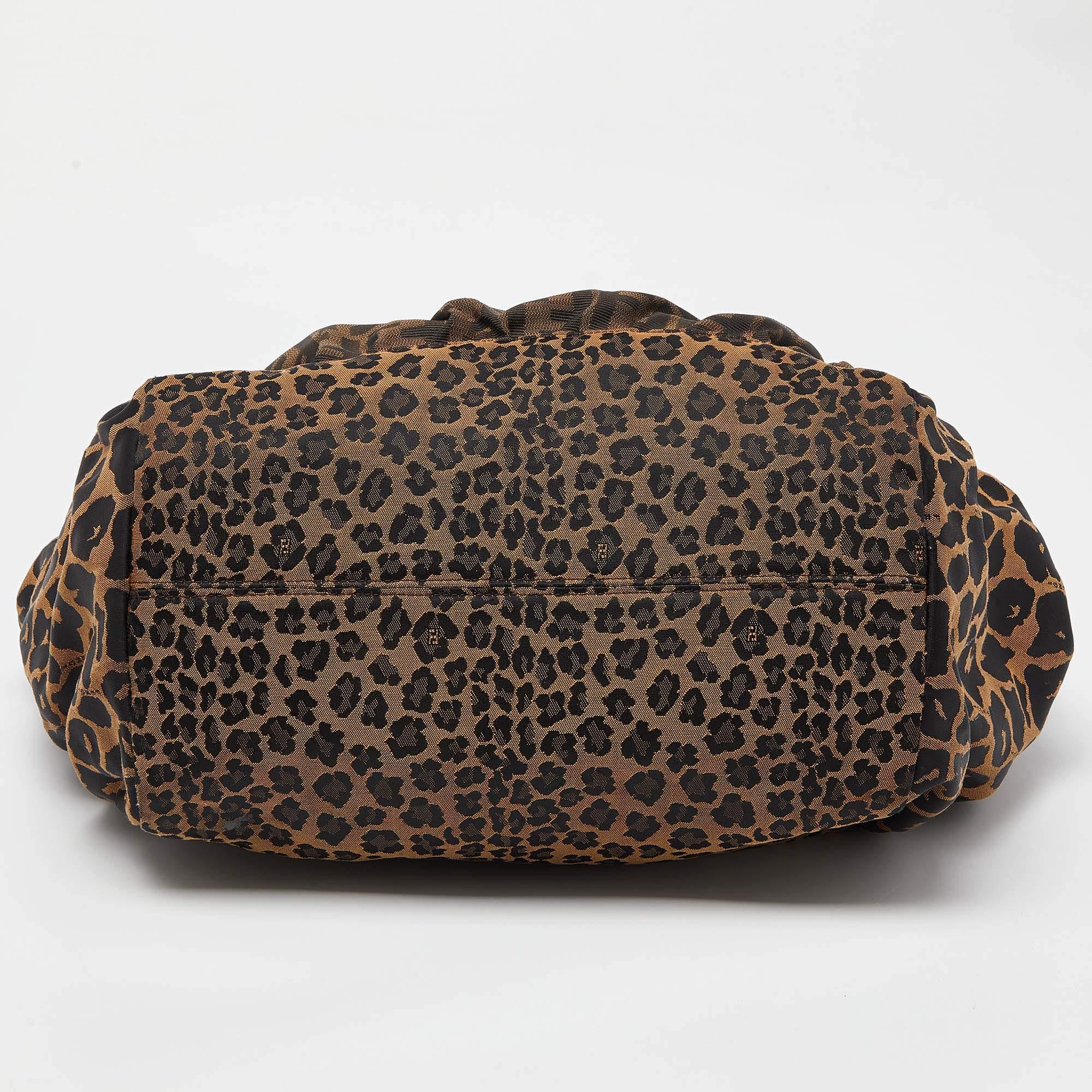 Fendi Tobacco Zucca and Leopard Print Canvas Borsa Chef Tote 2