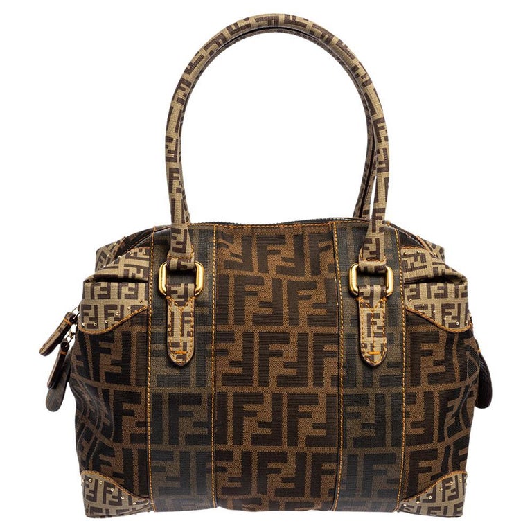 Fendi Tobacco Zucca Canvas and Coated Canvas Boston Bag at 1stDibs