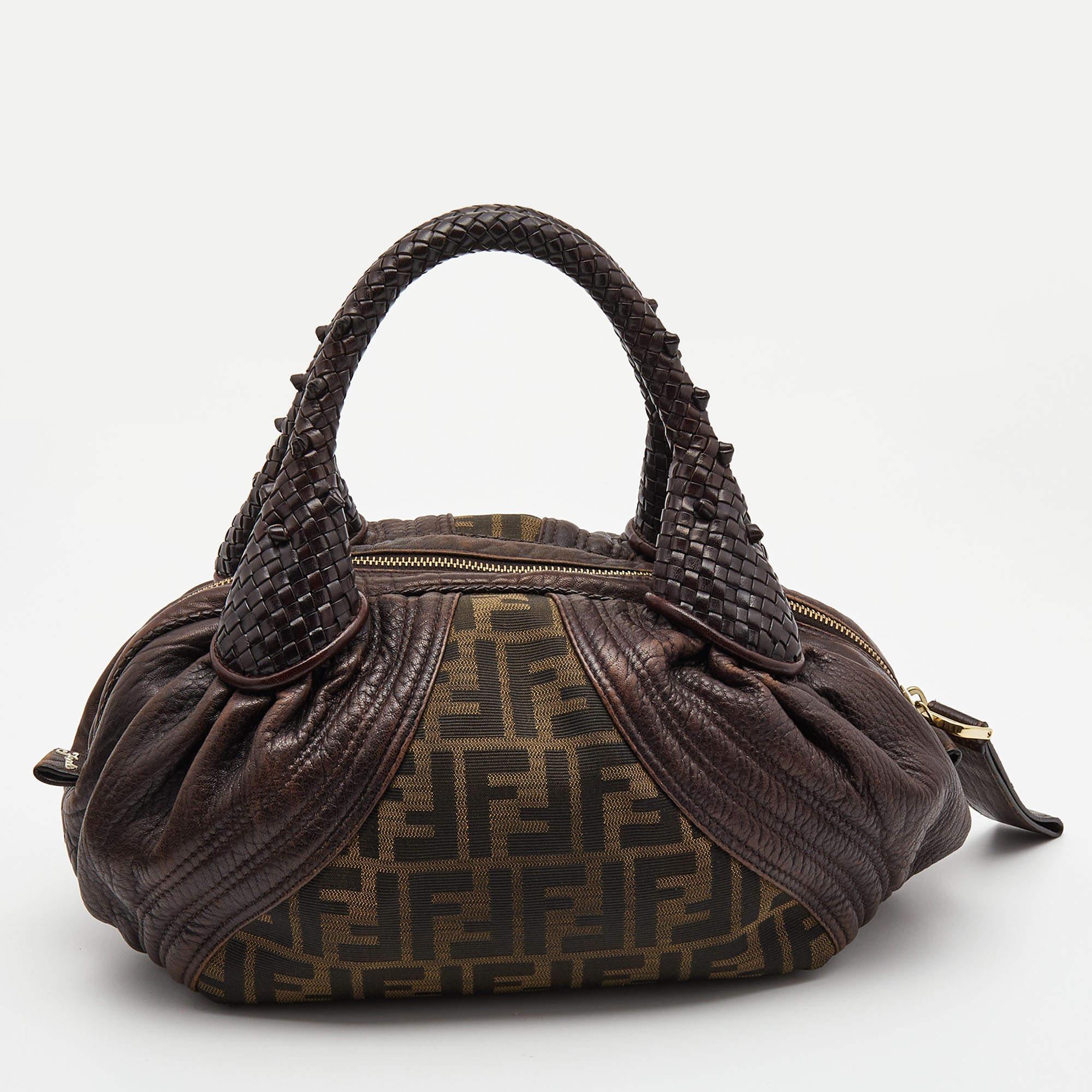 Black Fendi Tobacco Zucca Canvas and Leather Baby Spy Bag