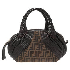 Fendi Tobacco Zucca Baby Spy Tasche aus Segeltuch und Leder