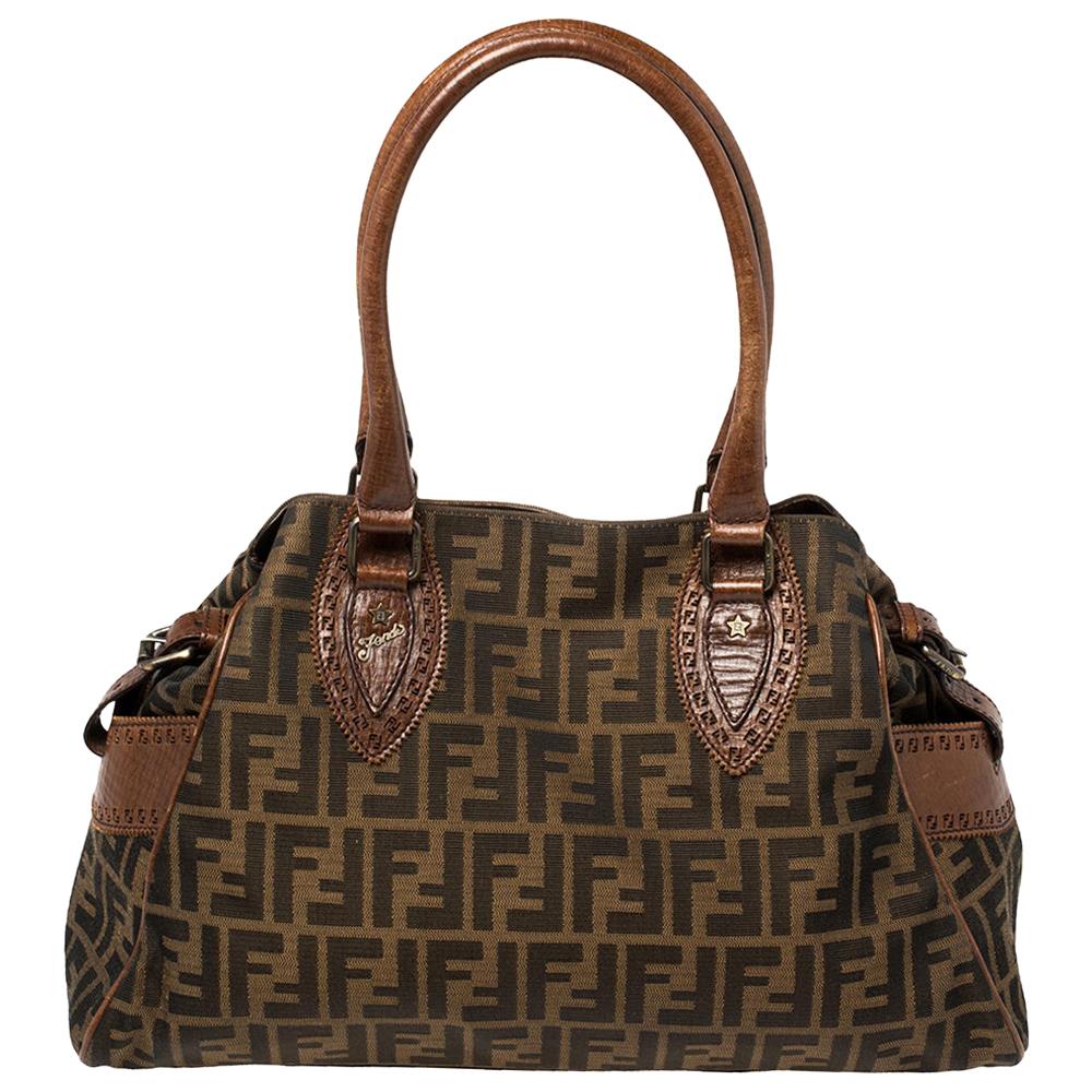 Fendi Tobacco Zucca Canvas and Leather Chef De Jour Bag