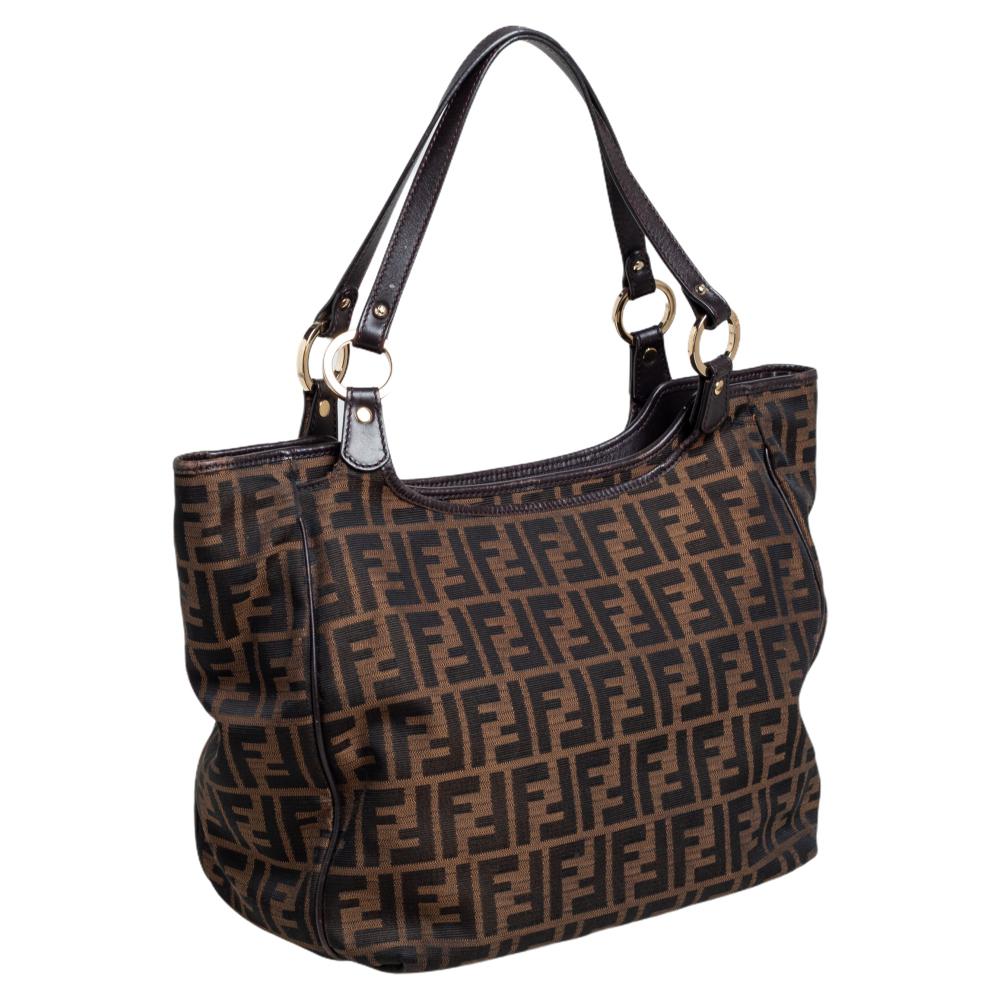 Black Fendi Tobacco Zucca Canvas and Leather Chef Shopper Tote