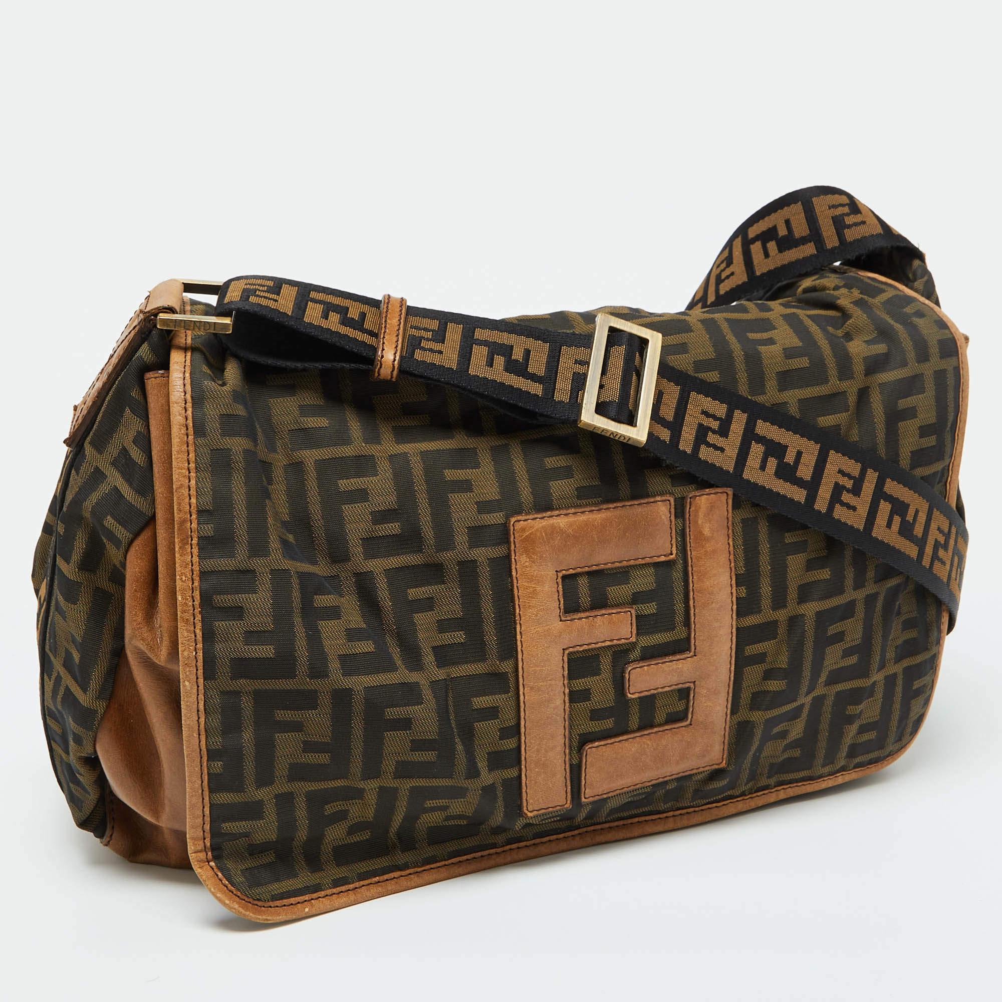 Black Fendi Tobacco Zucca Canvas and Leather Flap Messenger Bag