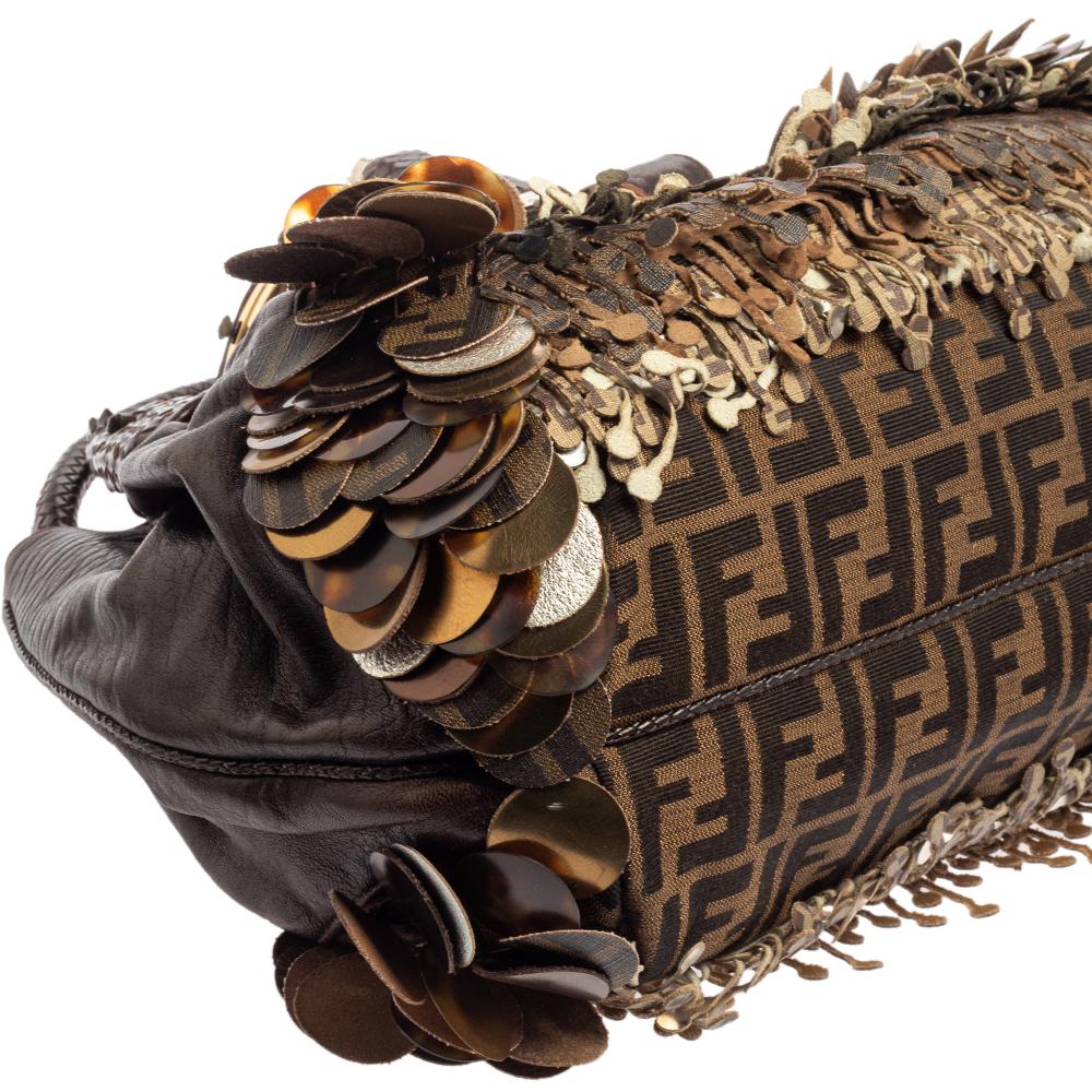 Fendi Tobacco Zucca Canvas and Leather Fringed Spy Bag 3