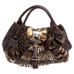 Fendi Tobacco Zucca Canvas and Leather Fringed Spy Bag