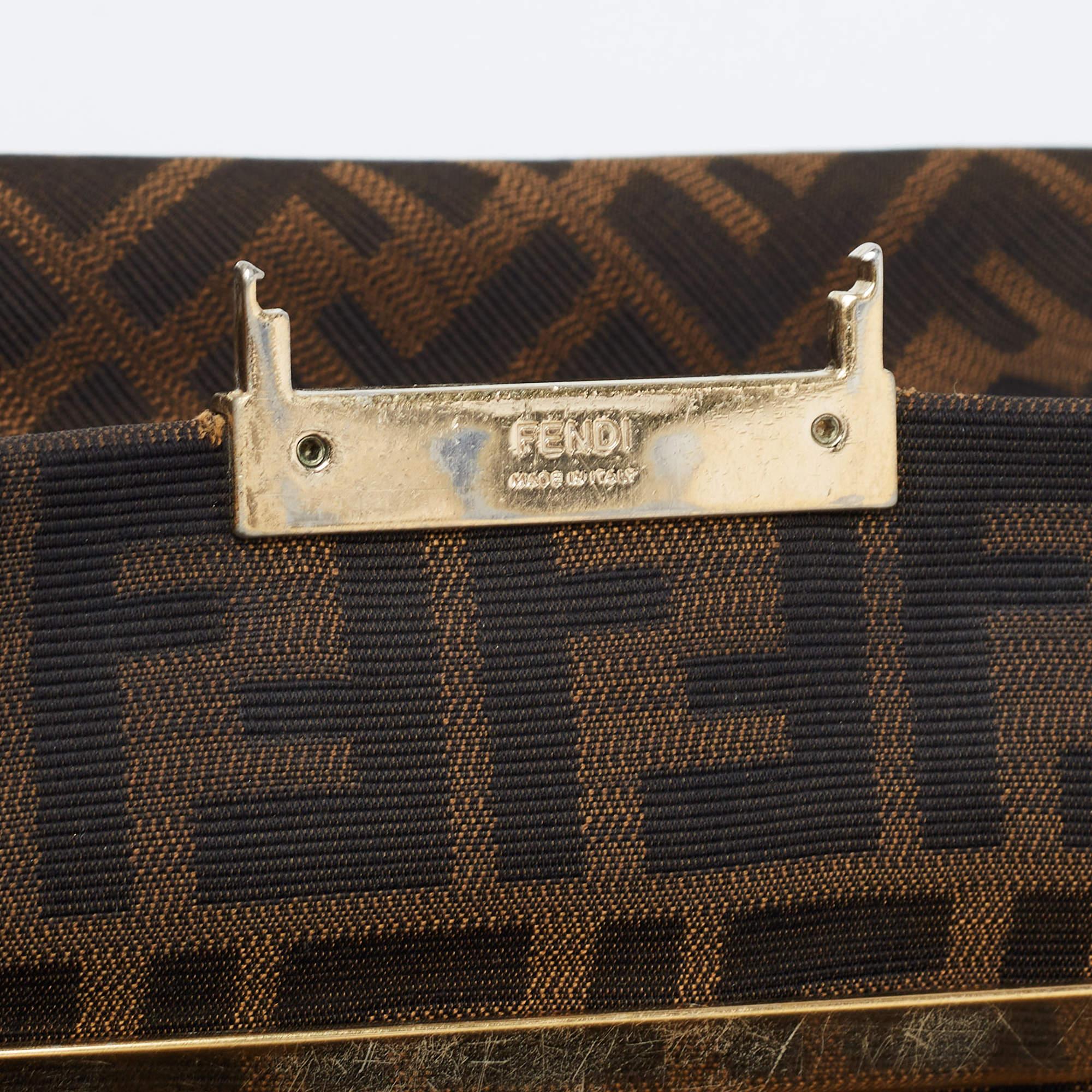 Fendi Tobacco Zucca Canvas and Leather Maxi Baguette Flap Shoulder Bag 6