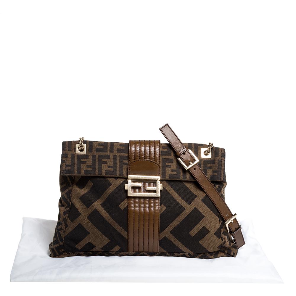 Fendi Tobacco Zucca Canvas and Leather Maxi Baguette Flap Shoulder Bag 4