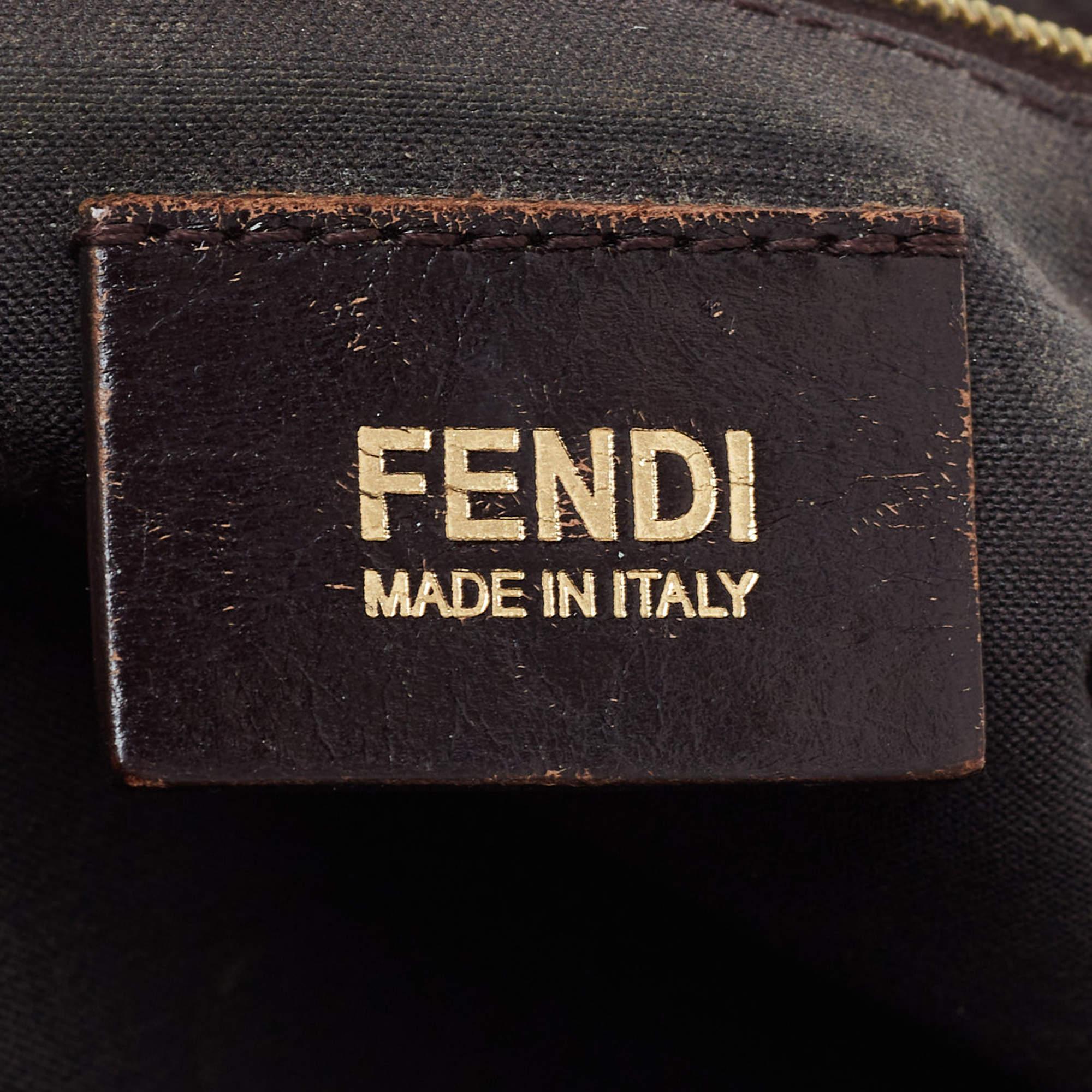 Fendi Tobacco Zucca Canvas and Leather Maxi Baguette Flap Shoulder Bag For Sale 9