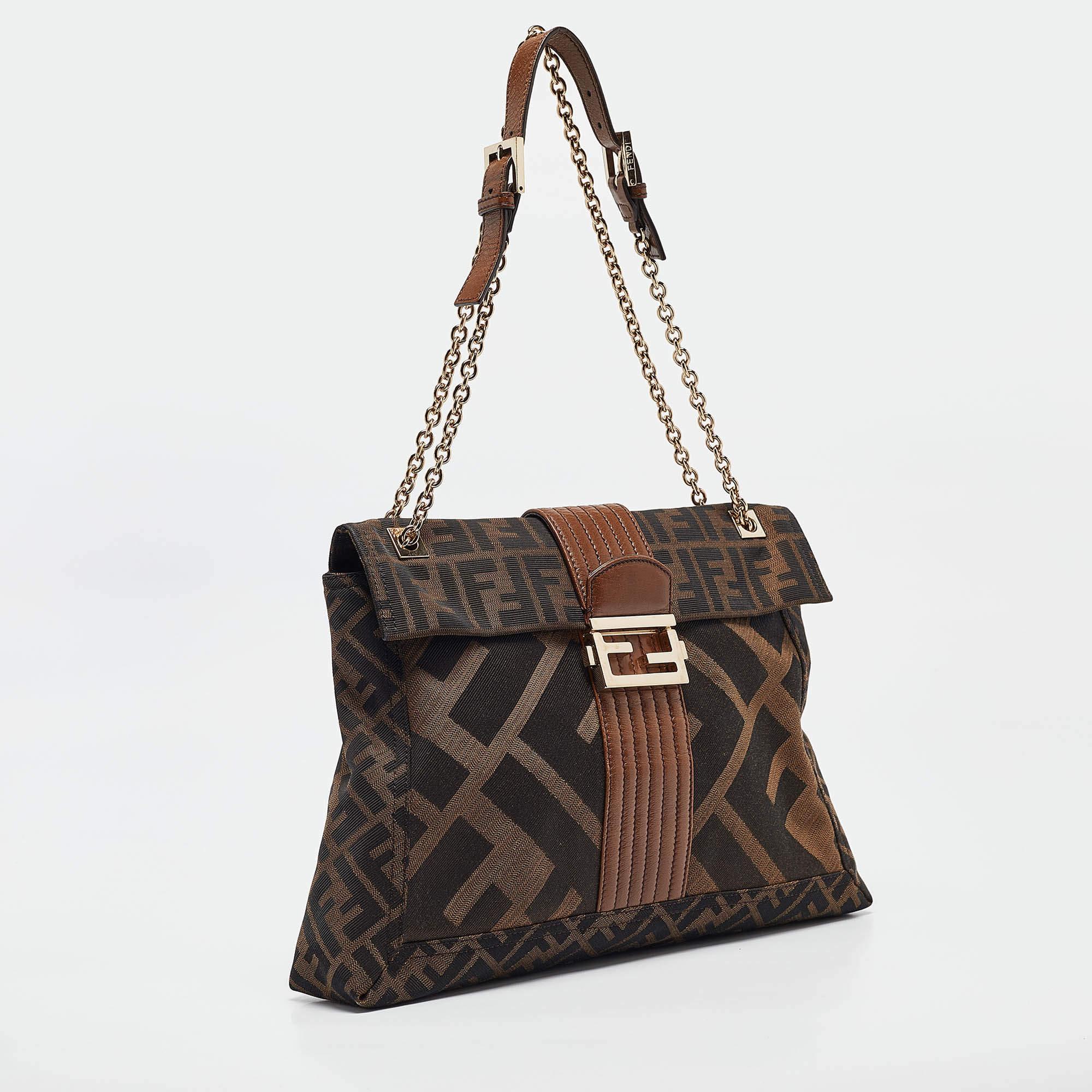 Black Fendi Tobacco Zucca Canvas and Leather Maxi Baguette Flap Shoulder Bag