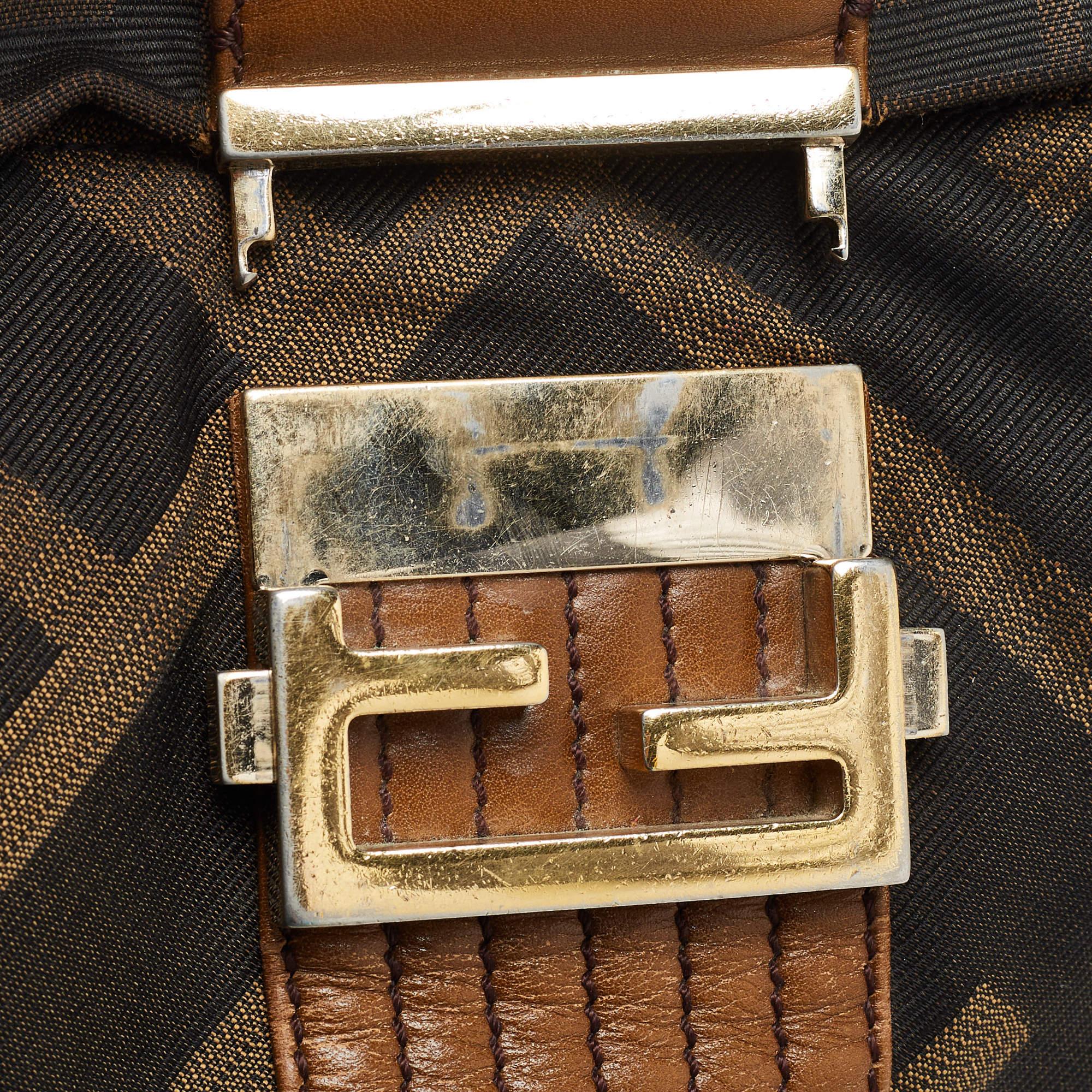 Fendi Tobacco Zucca Canvas and Leather Maxi Baguette Flap Shoulder Bag 2