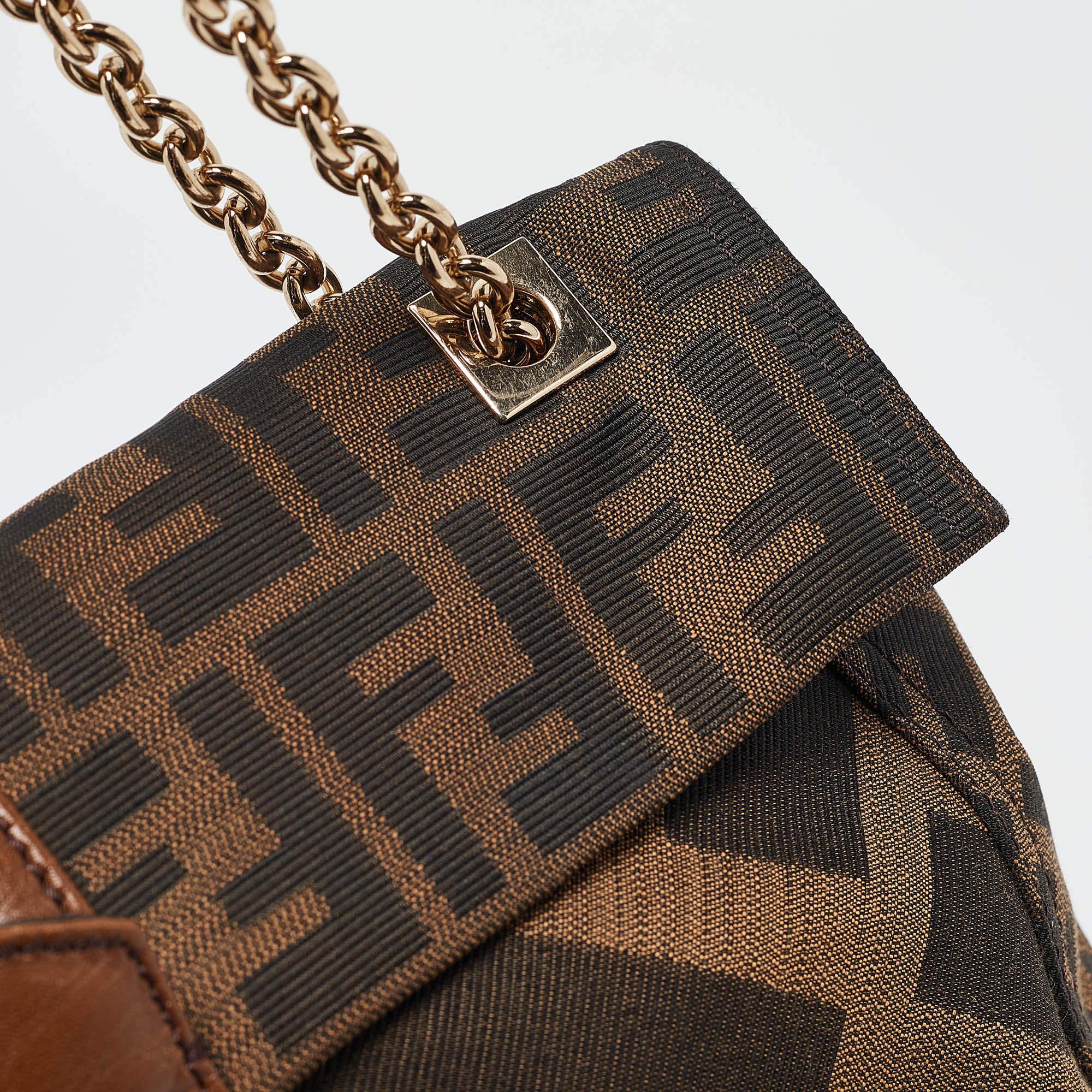 Fendi Tobacco Zucca Canvas and Leather Maxi Baguette Flap Shoulder Bag 2