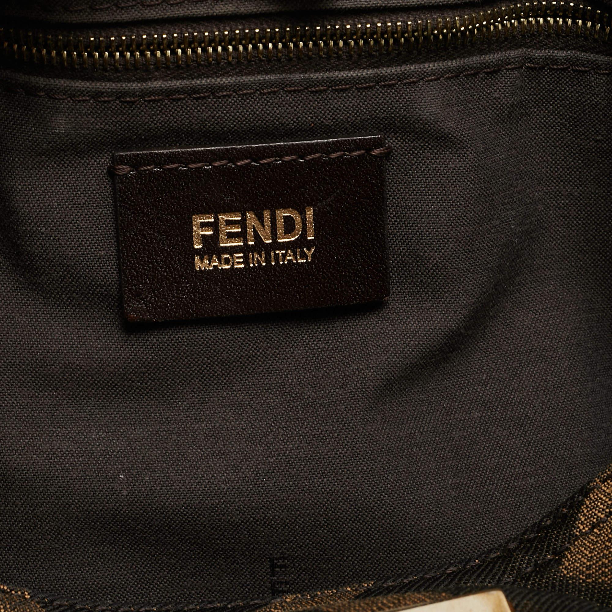 Fendi Tobacco Zucca Canvas and Leather Maxi Baguette Flap Shoulder Bag 3