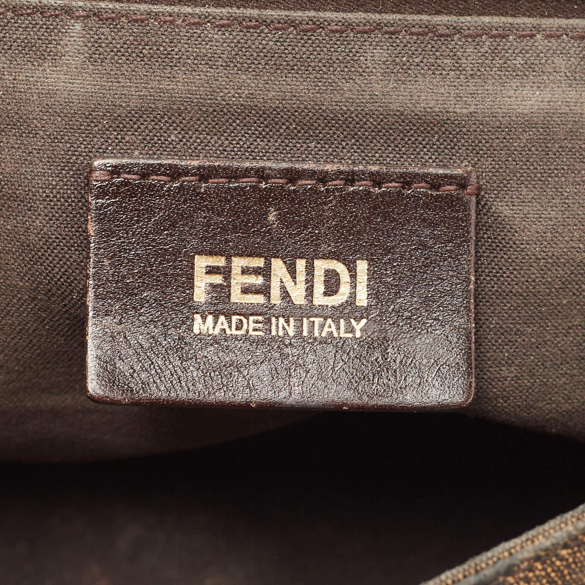 Fendi Tobacco Zucca Canvas and Leather Maxi Baguette Flap Shoulder Bag 5