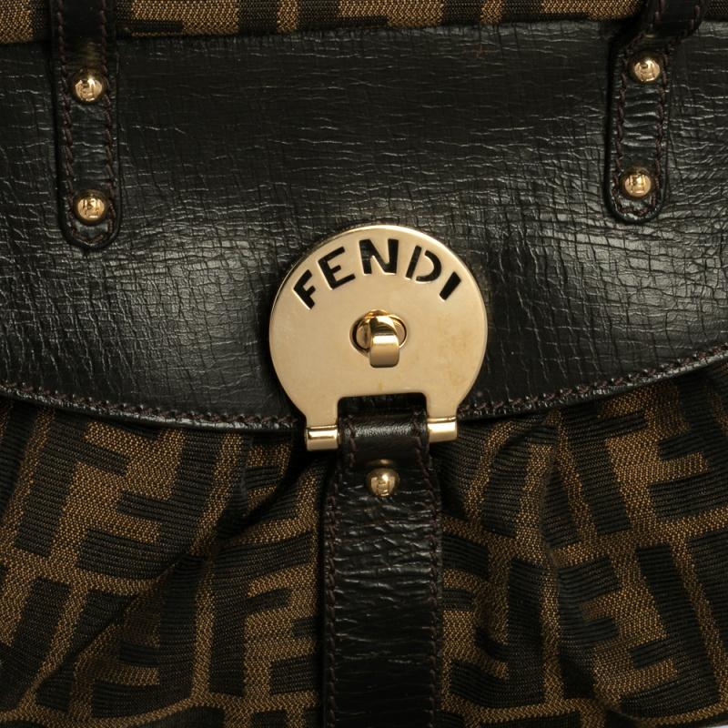 Fendi Tobacco Zucca Canvas und Leder Small Magic Top Handle Tasche 4