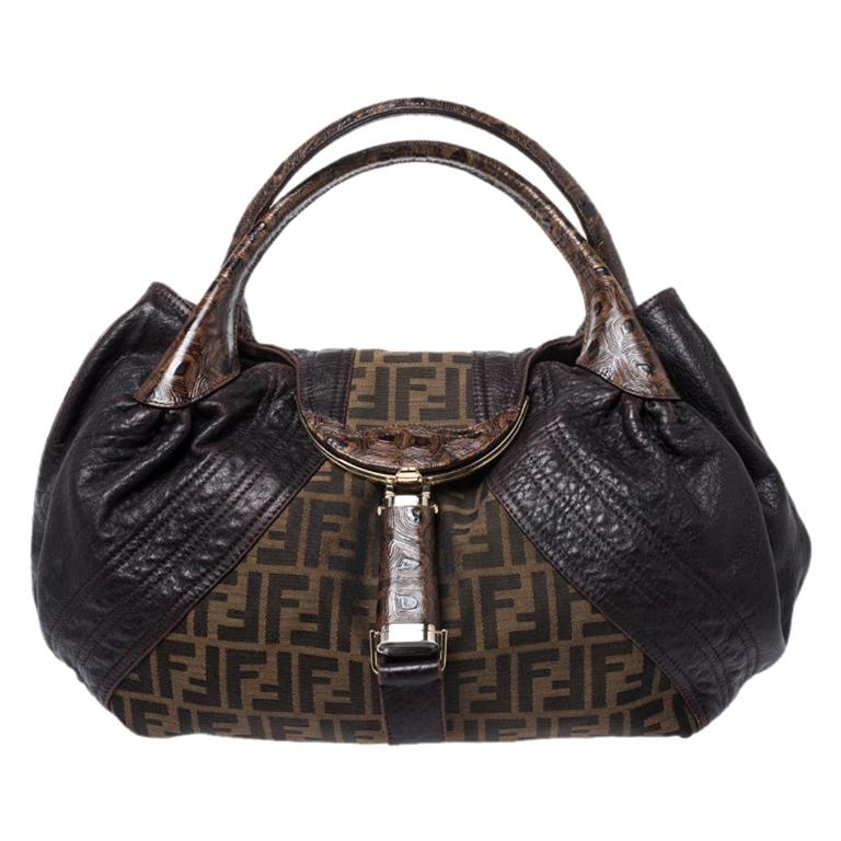 Fendi Tobacco Zucca Canvas and Leather Spy Bag For Sale at 1stDibs