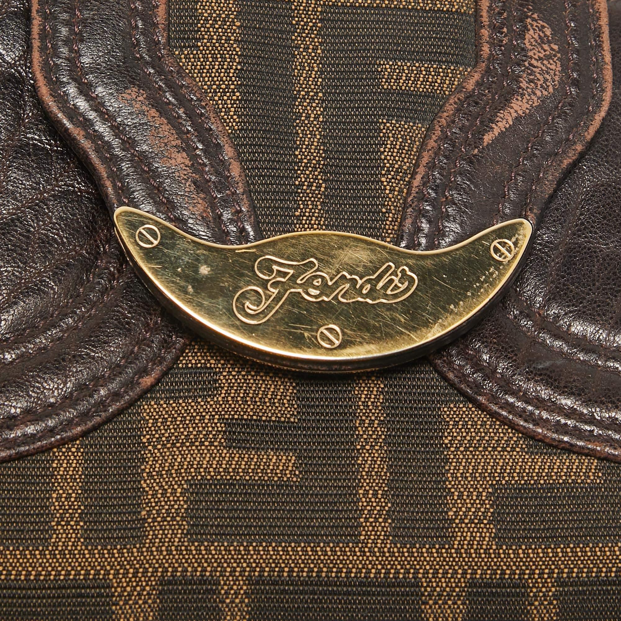 Fendi Tobacco Zucca Canvas and Leather Spy Continental Wallet For Sale 3