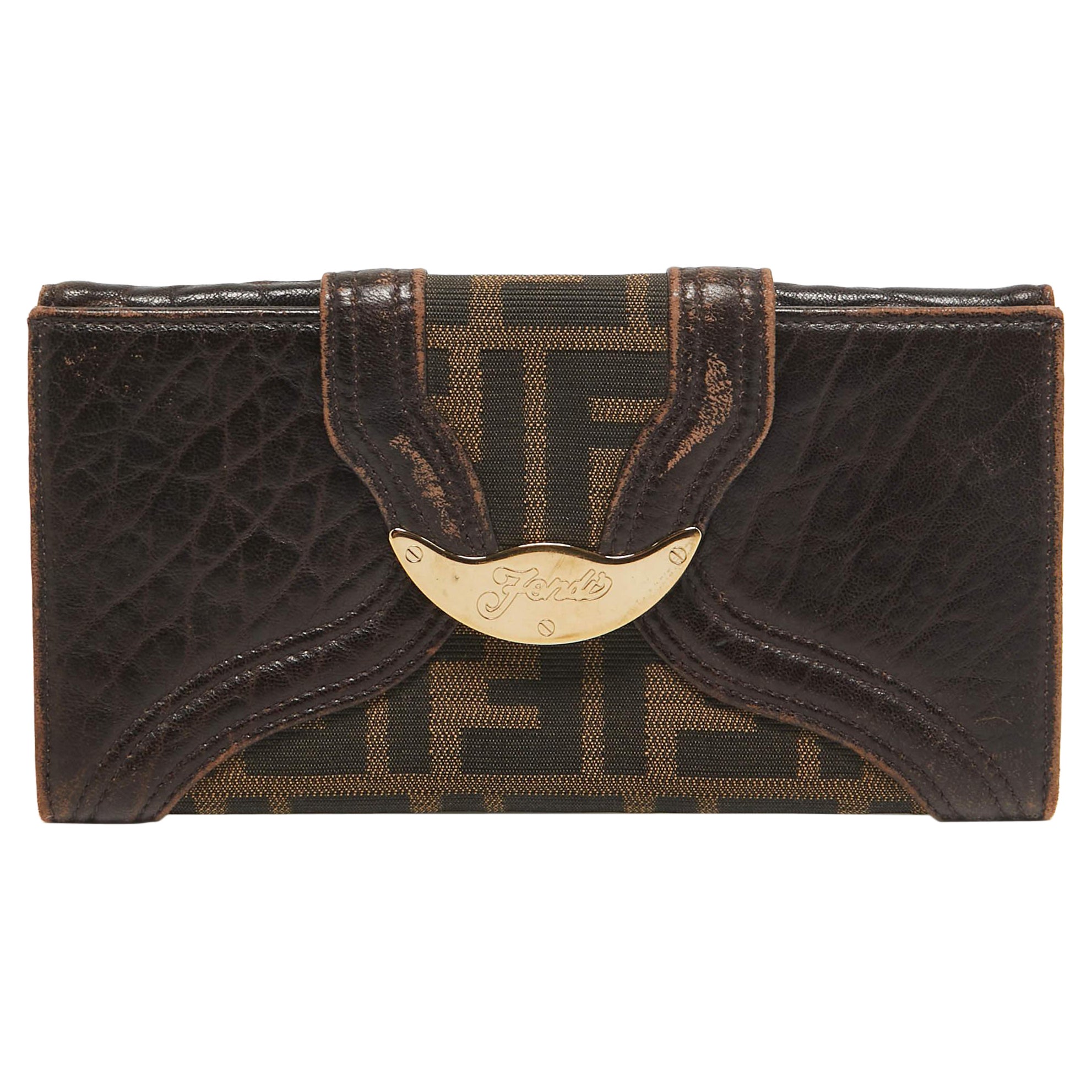 Fendi Cartera Continental Spy de Lona y Piel Zucca Tabaco