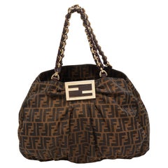 Borsa a tracolla Mia grande in tela e vernice Fendi Tabacco Zucca