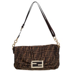 Fendi Tobacco Zucca Canvas and Patent Leather Mia Flap Bag