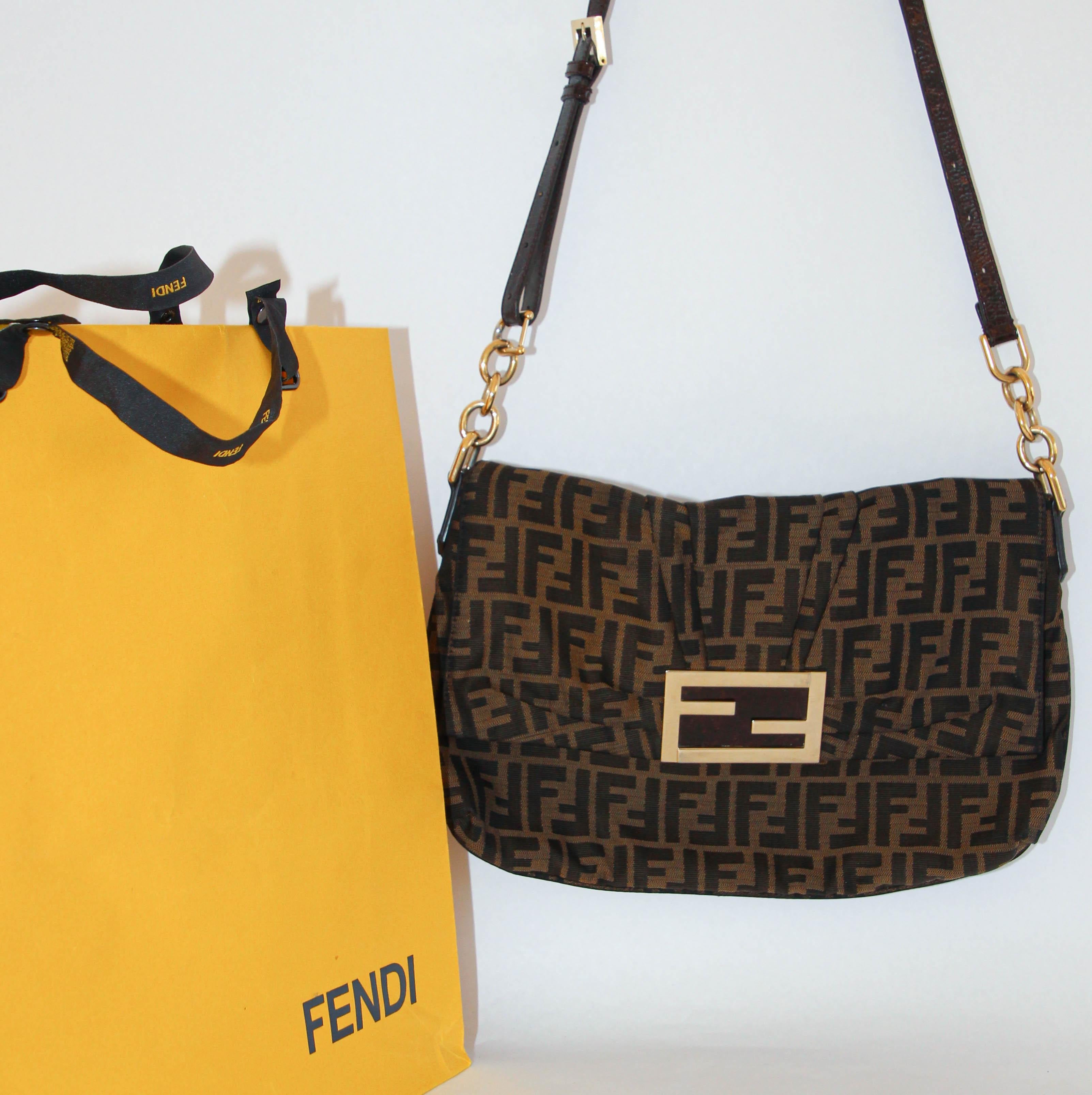 Fendi Tobacco Zucca Canvas and Patent Leather Mia Flap Handbag 7