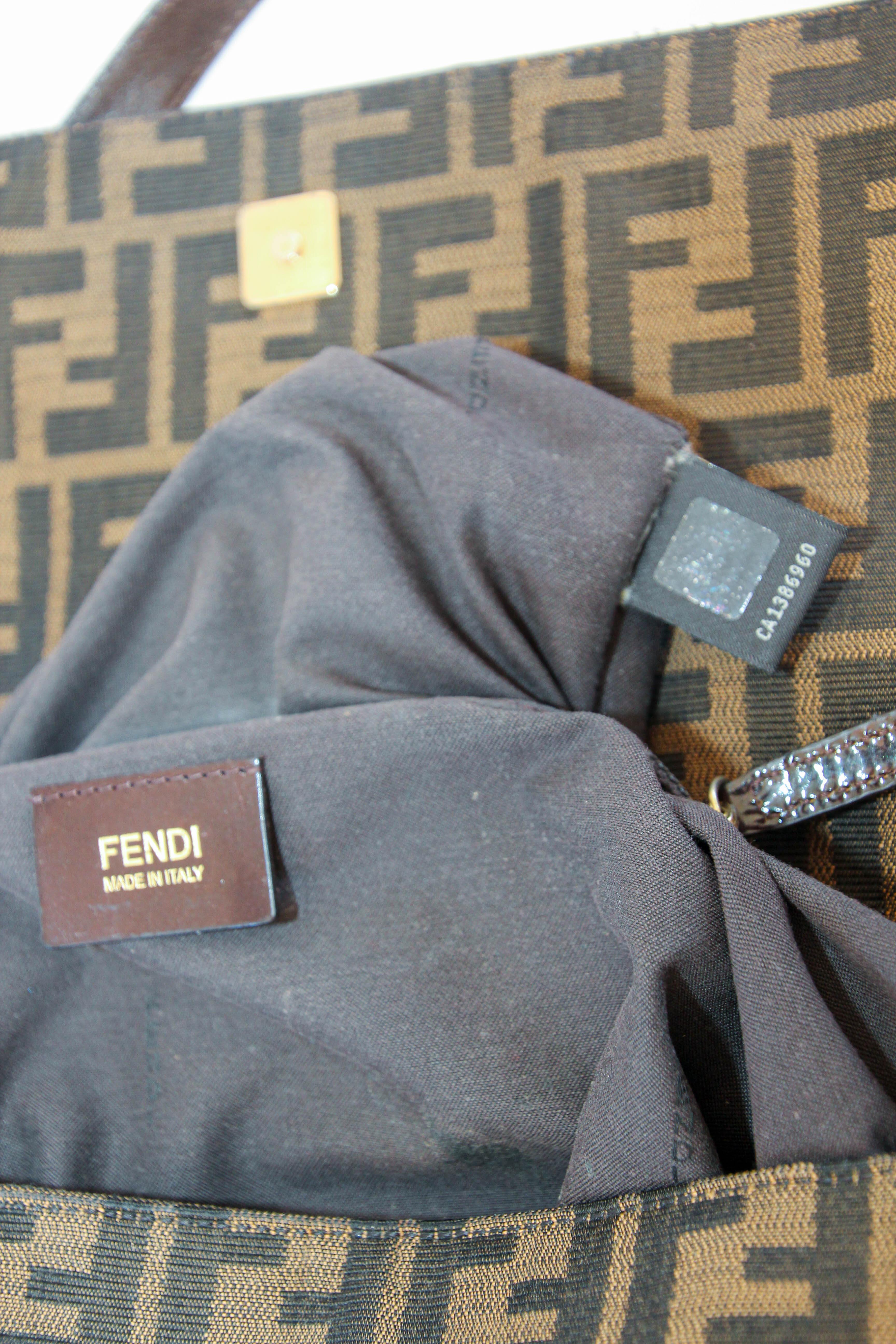 Fendi Tobacco Zucca Canvas and Patent Leather Mia Flap Handbag 11