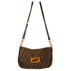 Fendi Tobacco Zucca Canvas and Patent Leather Mia Flap Handbag