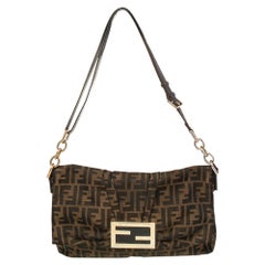 Fendi Tobacco Zucca Canvas and Patent Leather Mia Flap Shoulder Bag