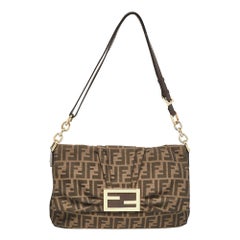 Fendi Tobacco Zucca Canvas and Patent Leather Mia Flap Shoulder Bag