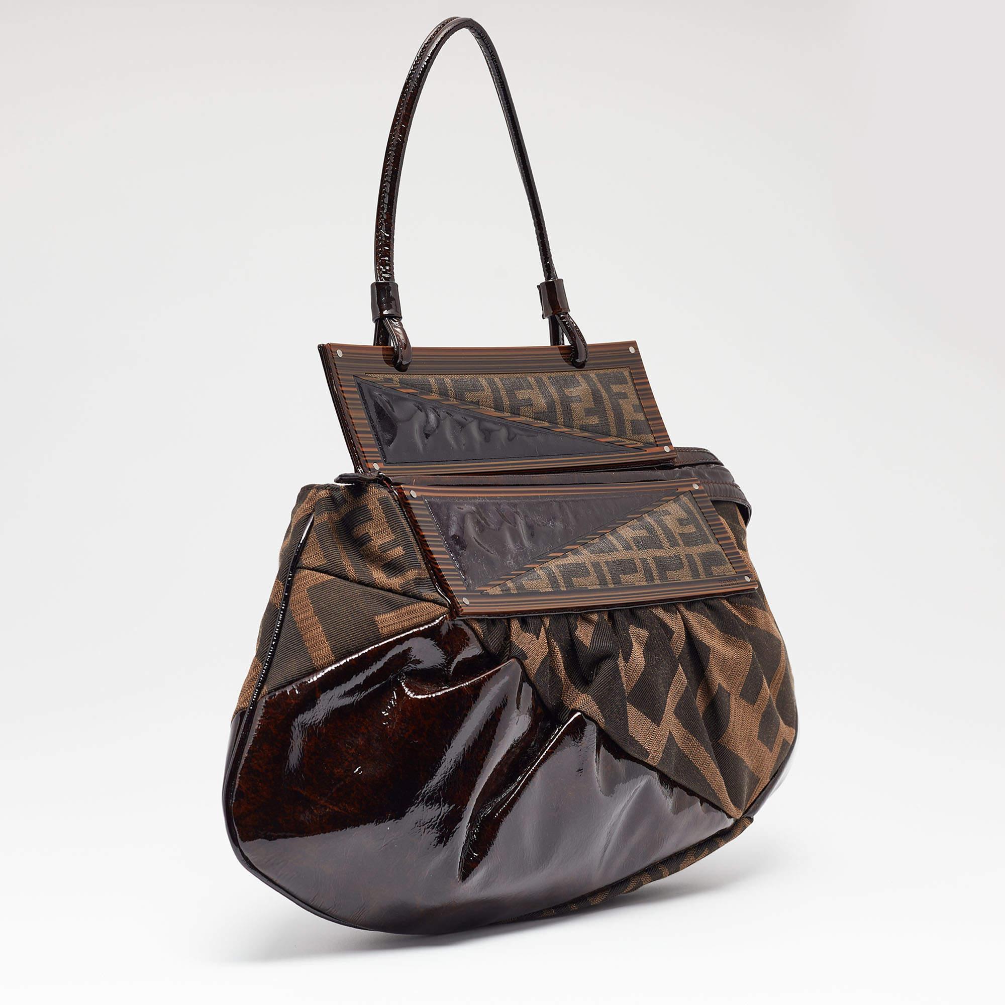 Fendi Tobacco Zucca Canvas and Patent Leather To You Convertible Clutch Bag 2