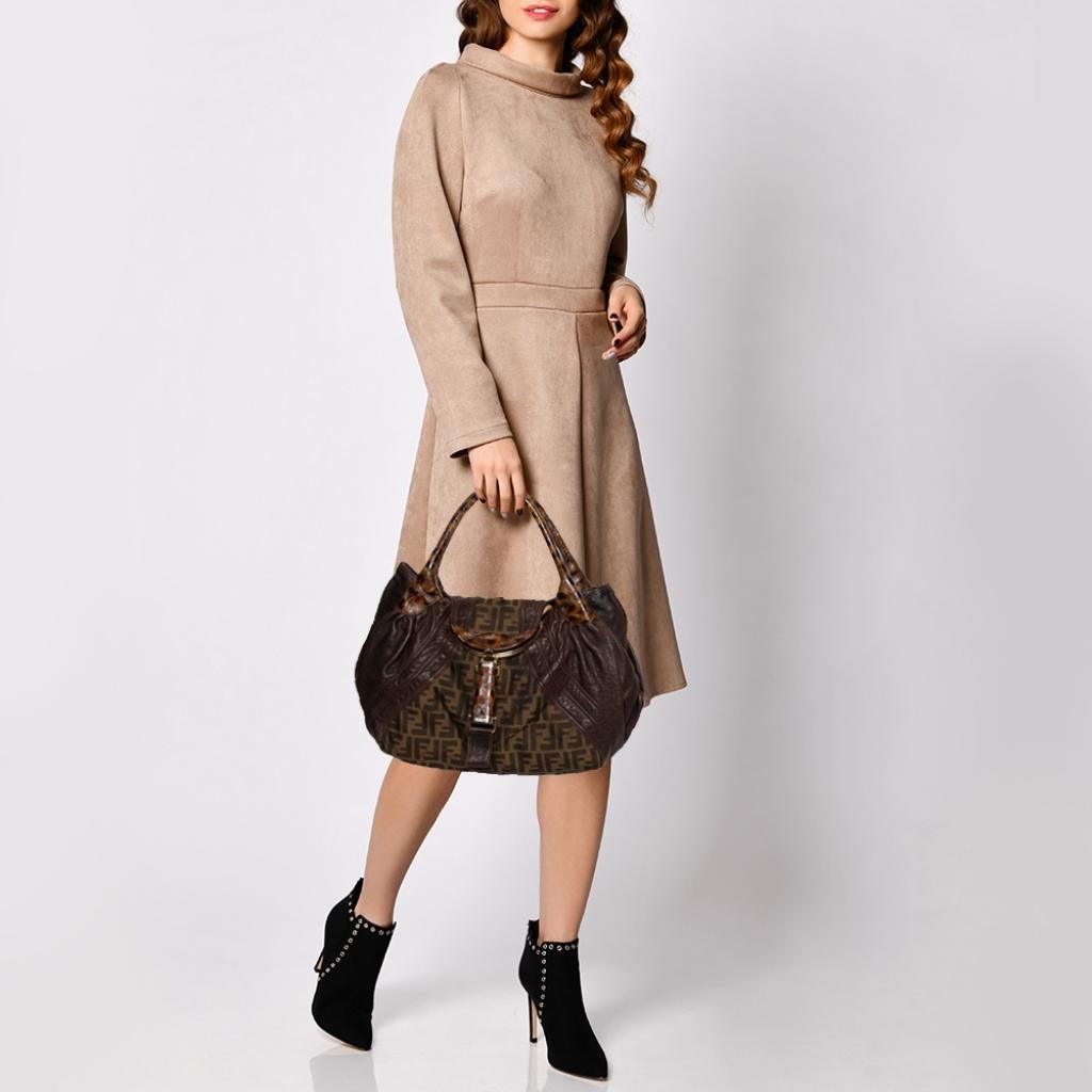 Black Fendi Tobacco Zucca Canvas and Tortuga Leather Spy Hobo