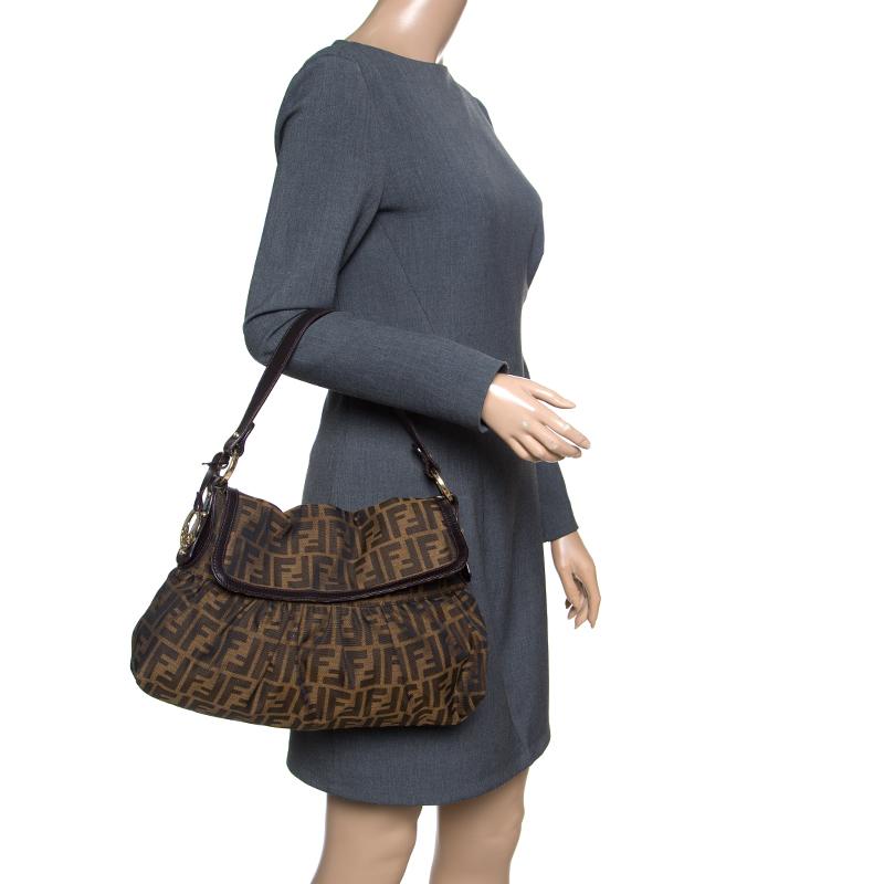 fendi tobacco zucca canvas shoulder bag