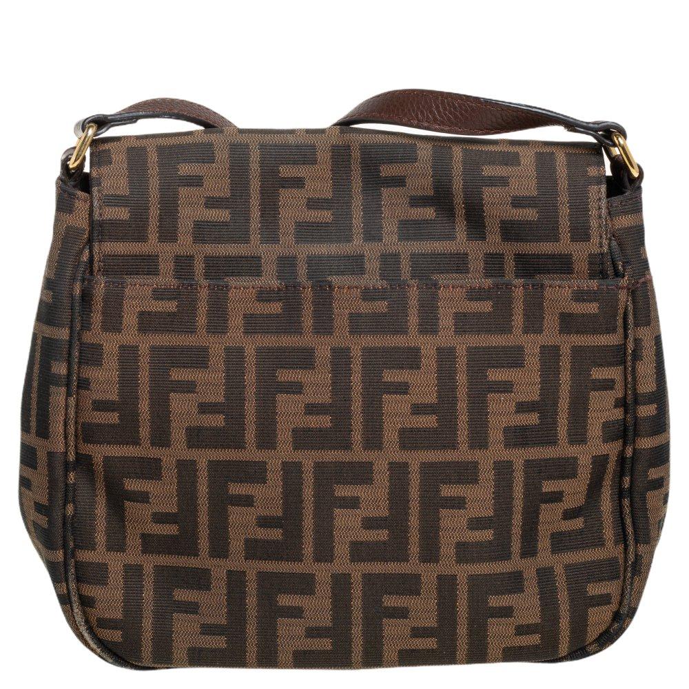 Black Fendi Tobacco Zucca Canvas Flap Crossbody Bag