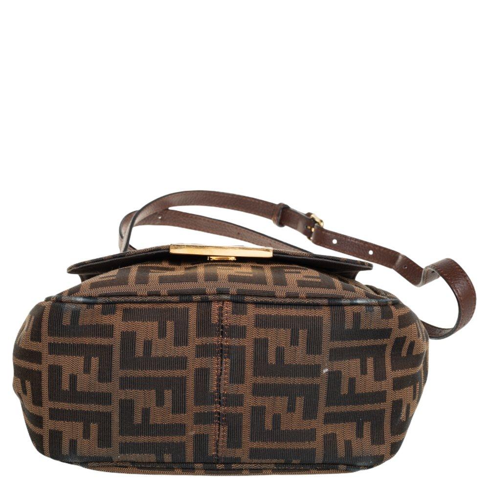 Women's Fendi Tobacco Zucca Canvas Flap Crossbody Bag
