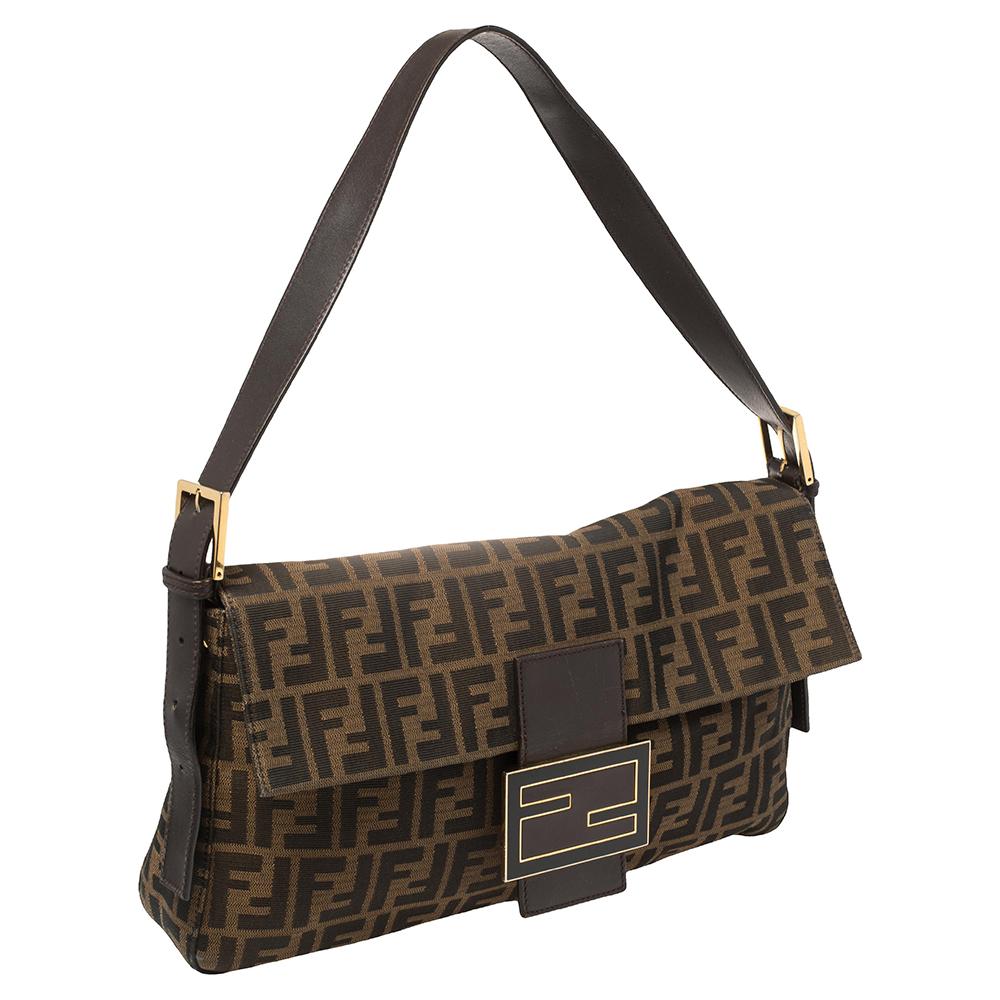 Fendi Tobacco Zucca Canvas Große Baguette Tasche (Schwarz)
