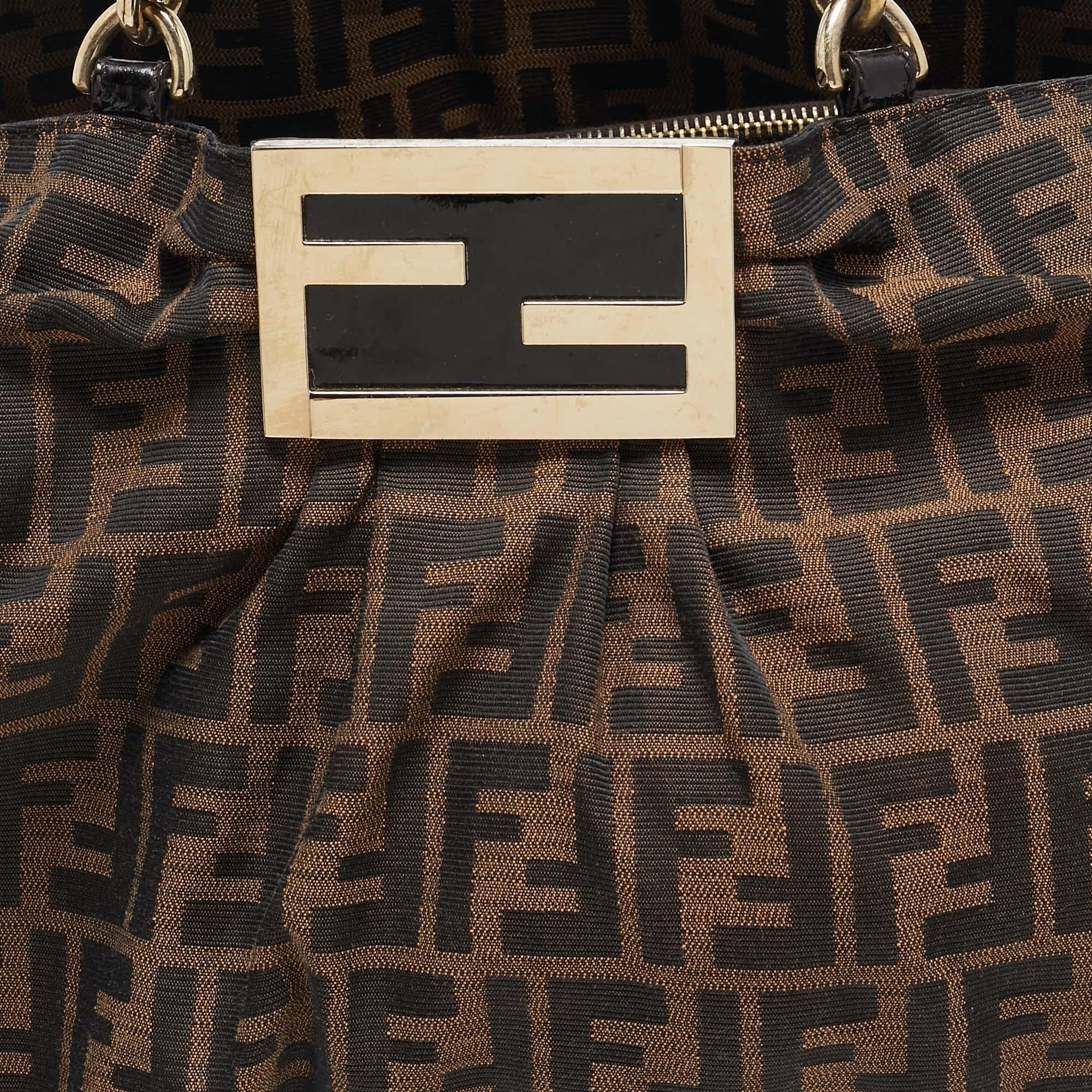Women's Fendi Tobacco Zucca Canvas Large Mia Shoulder Bag