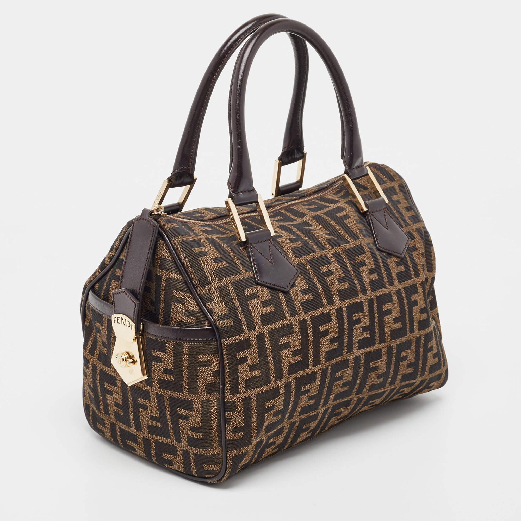 Women's Fendi Tobacco Zucca Canvas Medium Boston Bag