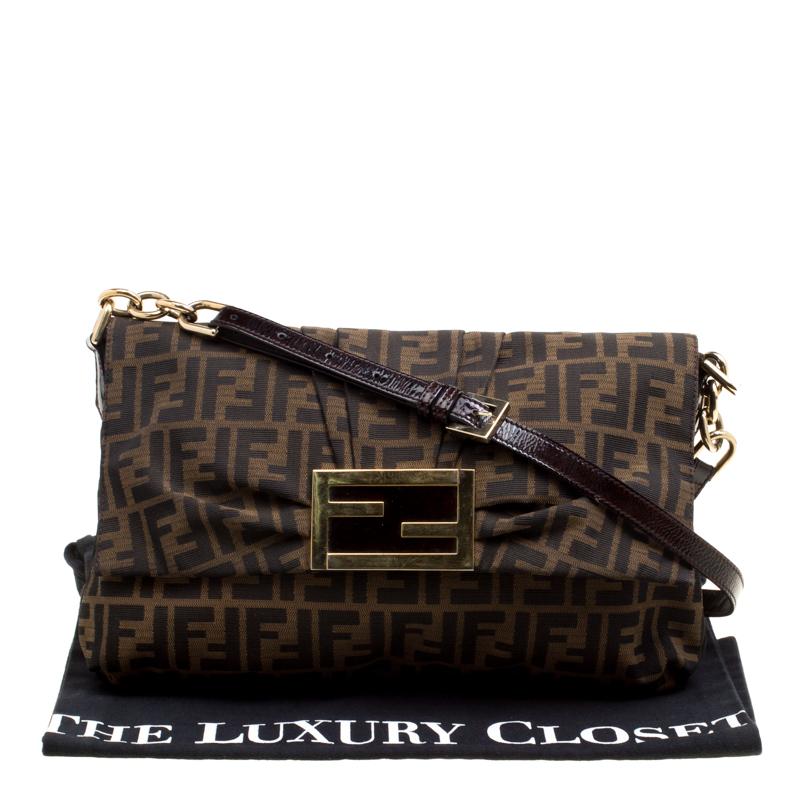 Fendi Tobacco Zucca Canvas Mia Flap Bag 4