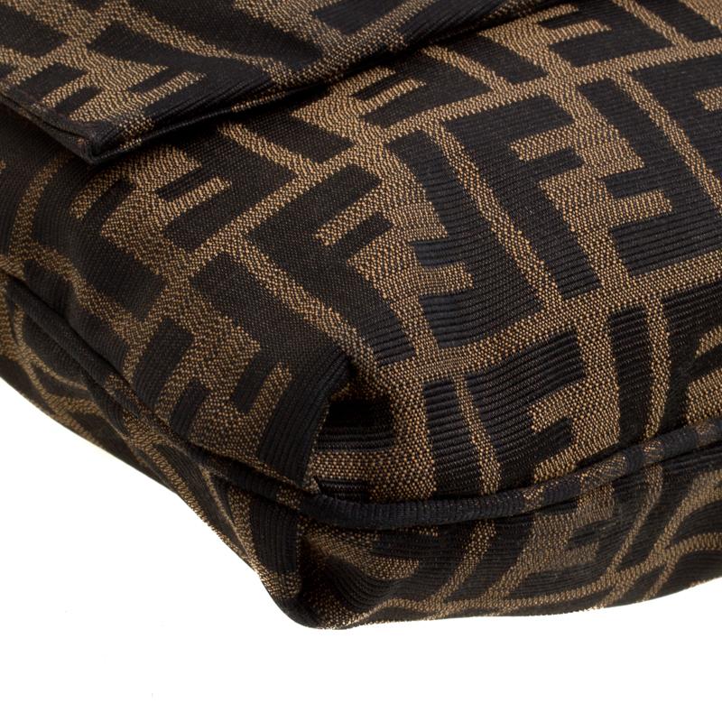 Fendi Tobacco Zucca Canvas Mia Flap Bag In Good Condition In Dubai, Al Qouz 2